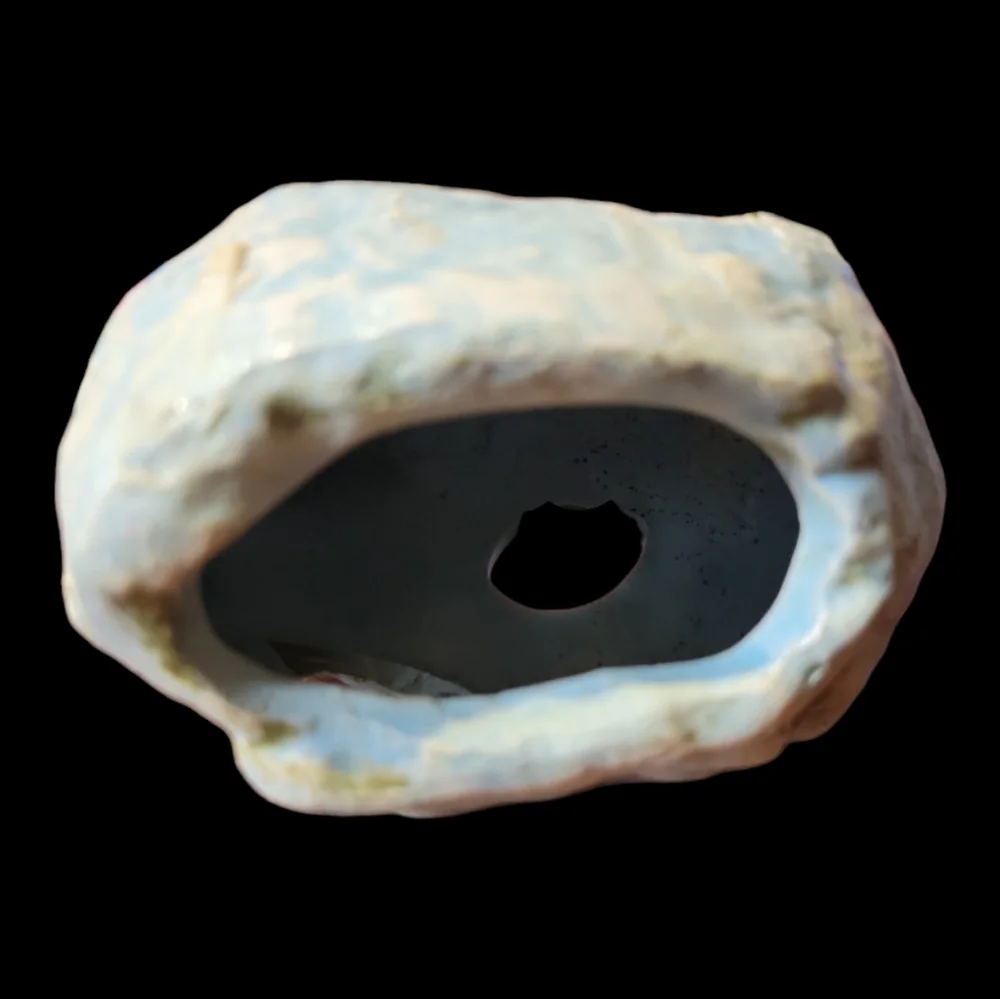 Vtg 4 Piece Aquarium Fish Tank Blue Ceramic Rock Cave Pink Heart Plant White